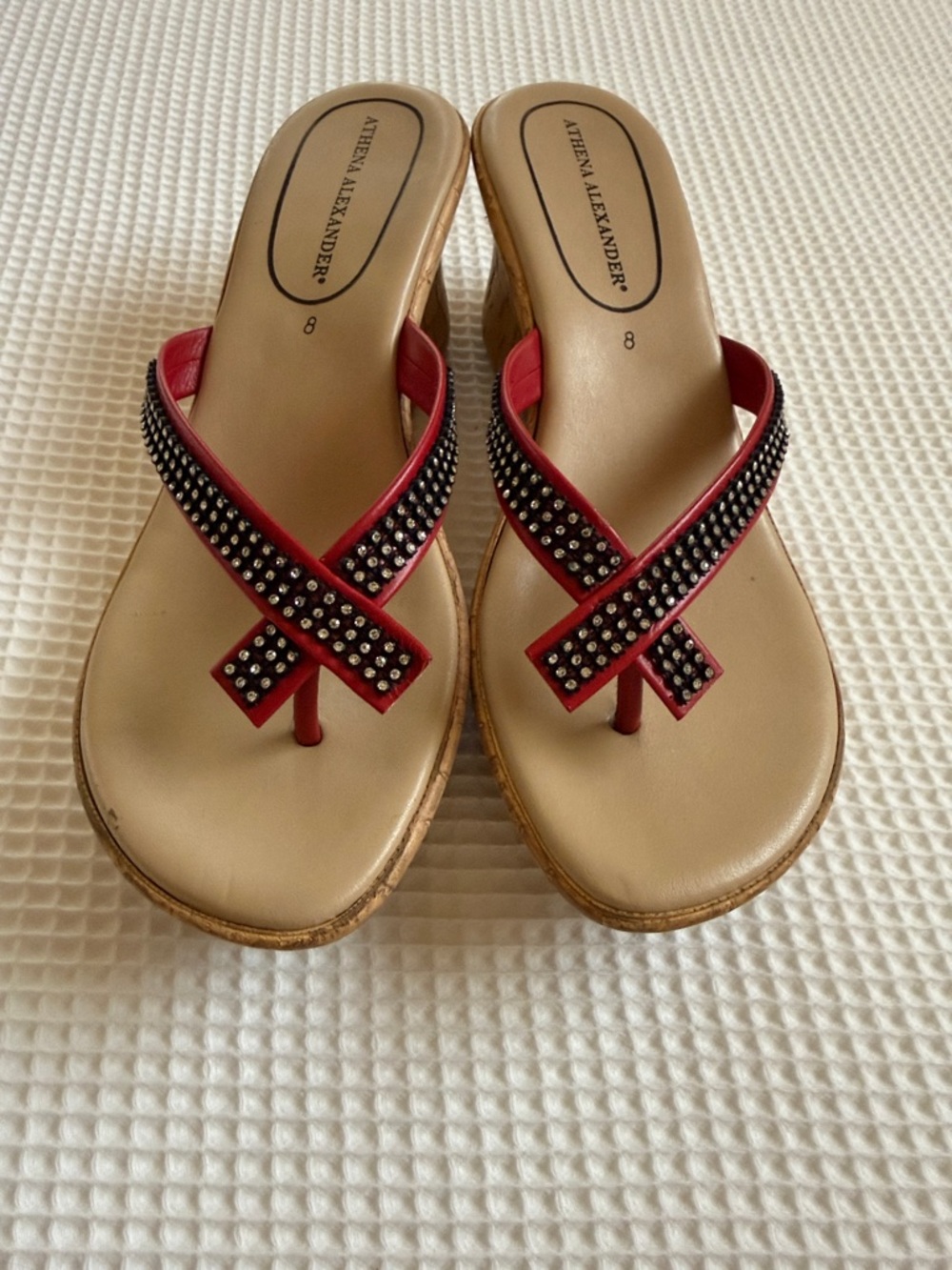 Athena Alexander Red and Black Beaded Thong Sandals with Tan Footbed - Picture 2 of 4